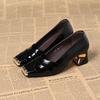 The First Layer of Cowhide Spring and Autumn New Fashion Anti-kick Metal Square Head Shallow Mouth Versatile Comfortable Thick Heel Single Shoes Women