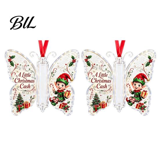 Holiday Party Hanging Decor Butterfly Cash Gift Ornament, Christmas Money Holder with Gifts for Family Friends Festive Print, Acrylic Tree Pendant