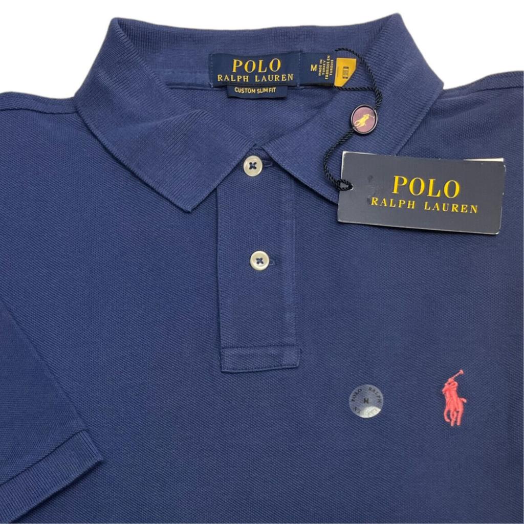 Мужская футболка-поло с вышитым логотипом Polo Ralph Lauren, приталенная, с коротким рукавом, верх, темно-синий MNPOKNI1N820615-410