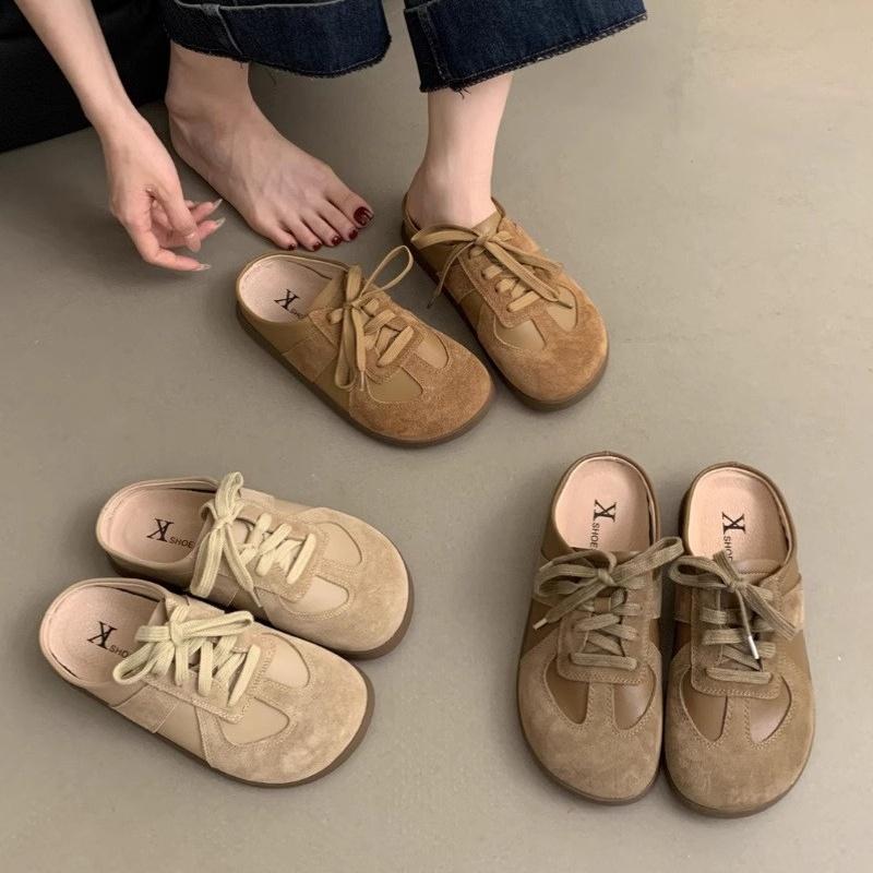 Модные тапочки Женские летние шлепанцы Лоферы Платформа Средний Женская обувь Закрытый носок Мода 2025 Плоские Роскошные Тканевые Резиновые ПУ Рим Хлопок