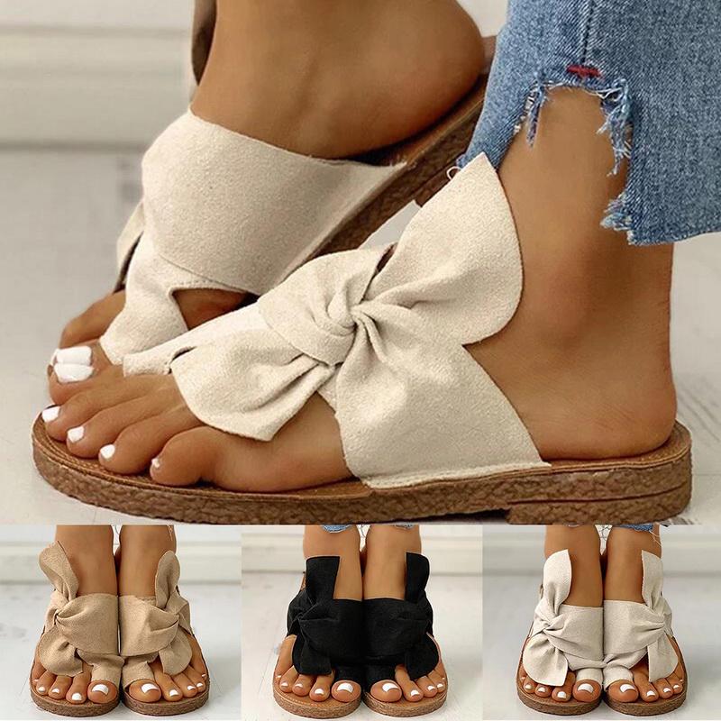 Women Sandals Summer Slippers Fashion Solid Knot Women Shoes Flops Casual Beach Ladies Slippers