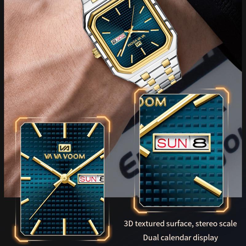Деловые повседневные мужские часы Простые светящиеся квадратные Постепенно золотые Стальной ремешок Мужские часы