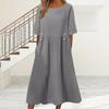 Летнее платье с карманами, круглым вырезом, свободной талией, короткими рукавами, длиной до икры, однотонное платье миди для работы, школы, свиданий