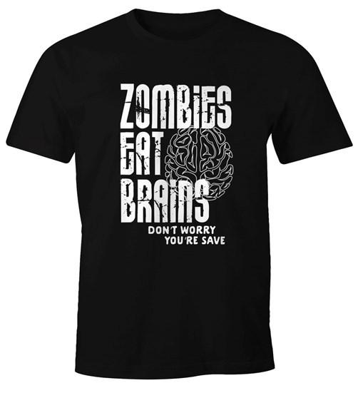 Mens T-Shirt Zombies Eat Brains Don't Worry You're Save Halloween Fun Shirt-