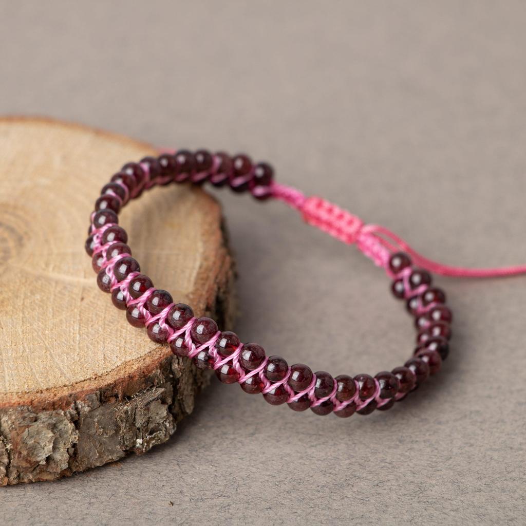 Браслет из двухрядного натурального камня с гранатом бордового цвета 4 мм