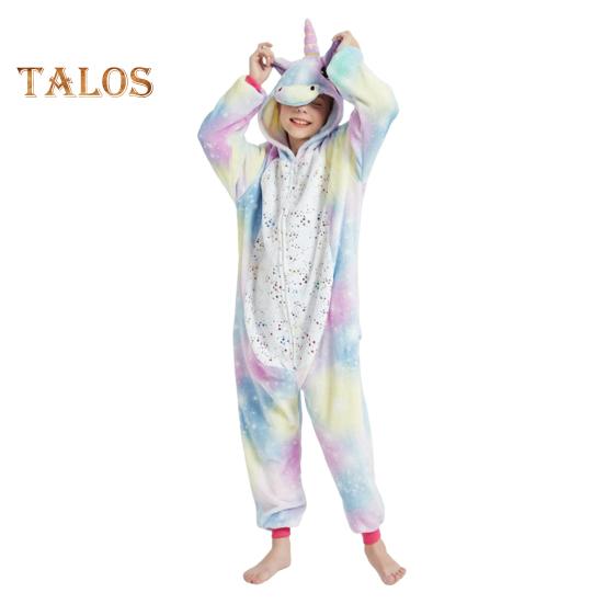 Flannel Lounge Jumpsuit with Exclusive Animal Hat Bright Colored Pajamas Long Sleeve Starry Pattern Cartoon Style Lounge Kids Daily Wear