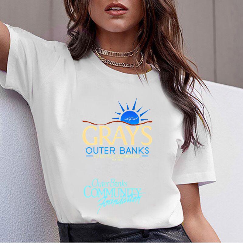 Saiya Kawaii футболка женская студия серые Outer Banks синий узор забавная изысканная футболка с принтом модная графика