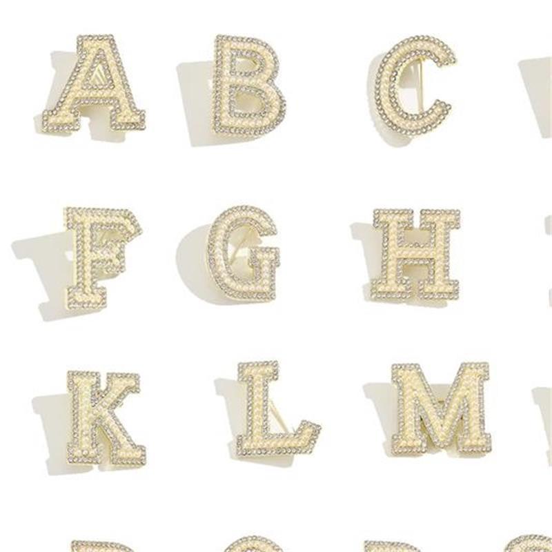Crystal Rhinestone Pearl A-Z 26 Letters Brooch Women English Alphabet Brooch Pin Corsage Collar Jewelry Clothes Bag Decor Gifts