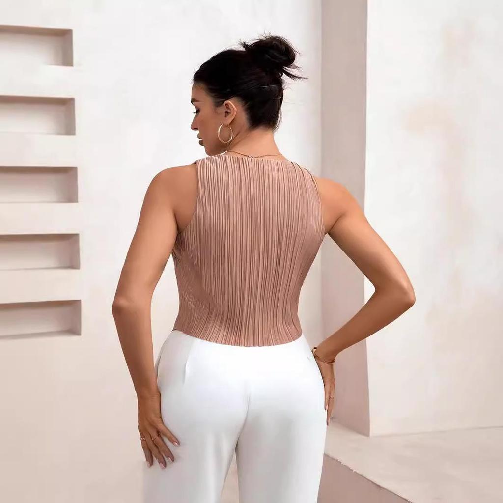 Женский кардиган без рукавов с V-образным вырезом в европейском и американском стиле 2024 года