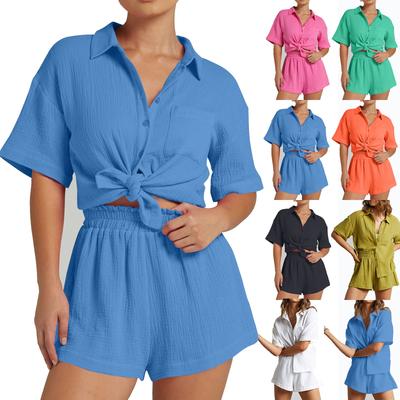 Двухсекционный женский костюм летняя муслиновая рубашка и брюки одежда двухсекционный пляжный костюм двухсекционный женский костюм