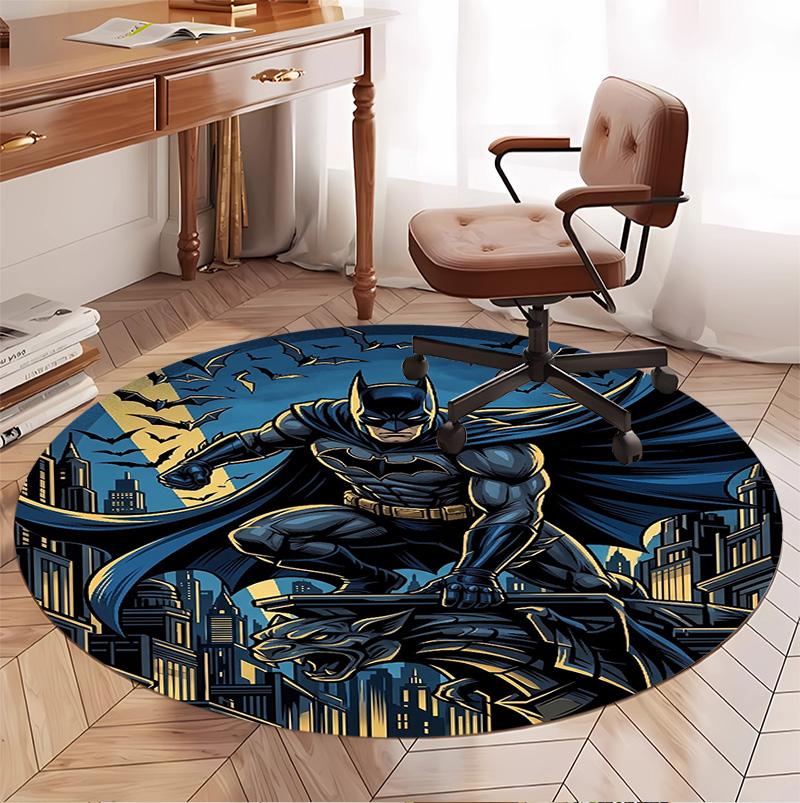 Batman Pattern Round Rug, Indoor/Outdoor Mat, for Picnic, Gameroom, Bedroom, Office, Living Room, Home Decor Carpet, Birthday Gift