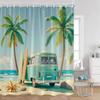 Кемпинг Серфинг Занавески для душа Летний отпуск Путешественник Автодом Пляж Кокосовые пальмы Морской берег Украшения для ванной комнаты Ретро Занавески для ванны