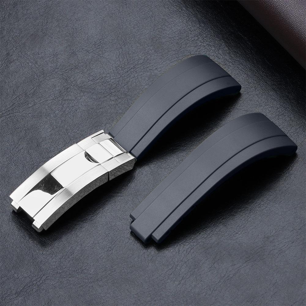 Rubber Watch Strap for Rolex Yacht Daytona Submarine Black Green Water Ghost Stainless Steel Folding Buckle Wristband Belt 20mm
