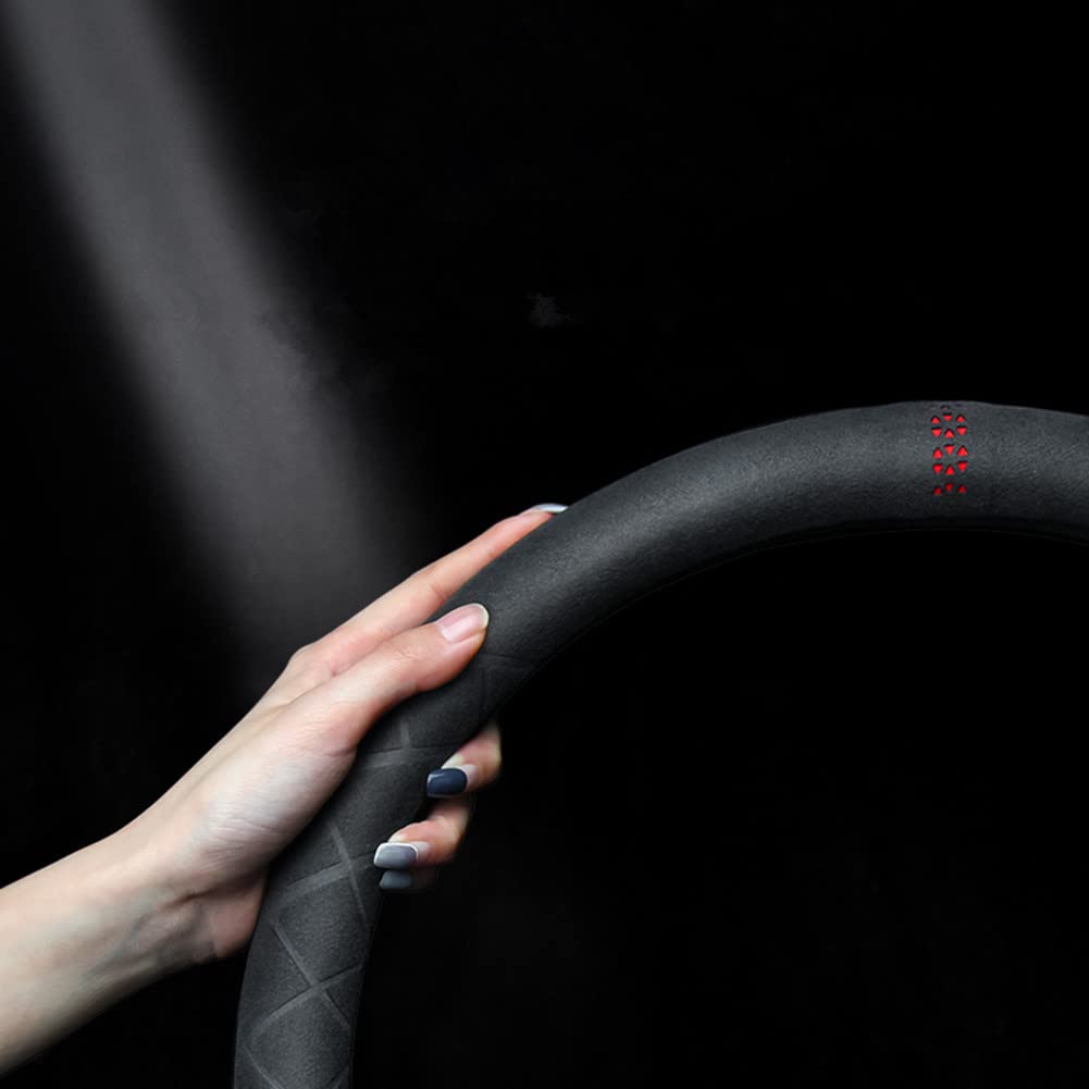 TATACLEA Suede Touch Steering Wheel Comfortable to the Universal Fit for Brown Cover, Luxurious, Touch, Non-Slip, Stain-Resistant, All-Season, Cars,