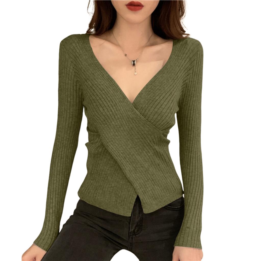 Women's V-neck Sweater Bottoming Shirt With Long Sleeves Cross-fitting Knitted Tights