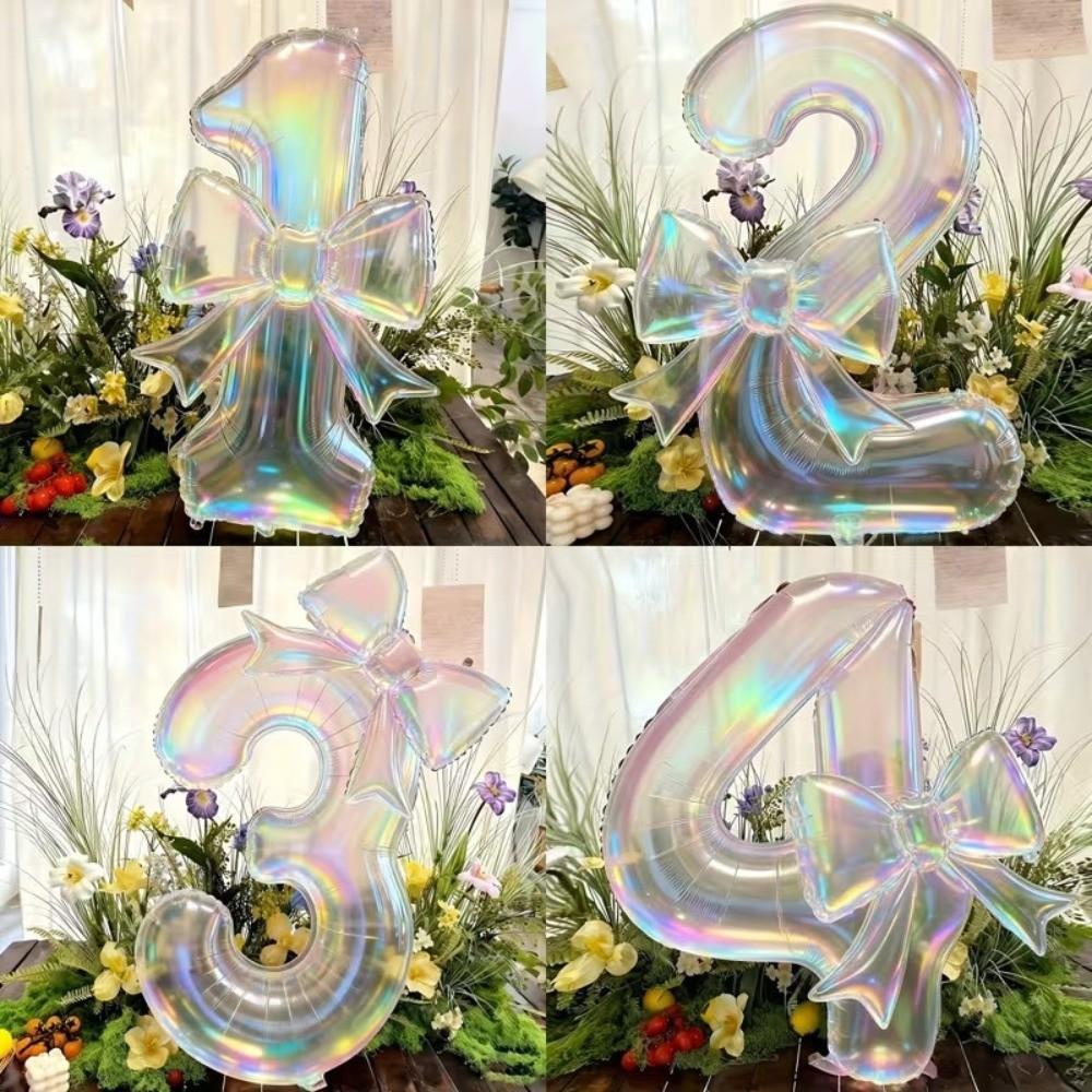 0-9 Number Balloon Decorative Birthday Party Balloon Bowknot Balloon Photo Props Anniversary