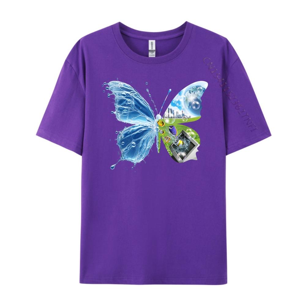 Frutiger Aero Aesthetic Butterfly Computer Fishes Scenery Cute Oversized T Shirt Camisetas Street Wear Tees