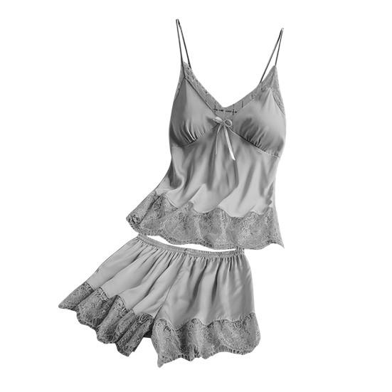 Women's Satin Pajamas Set Lace And Shorts Two Cami Top Piece Sleepwear with Built-in Bra Sexy