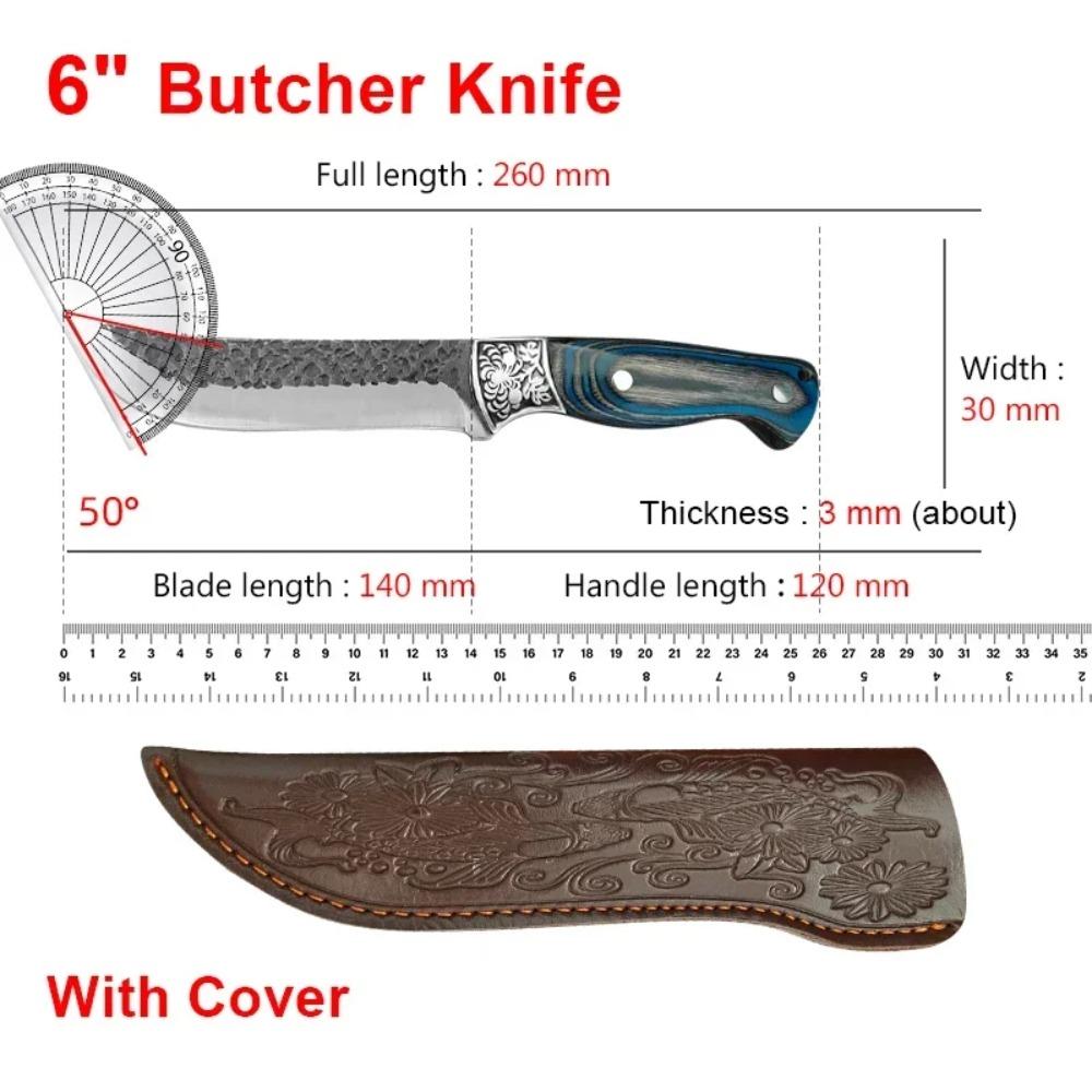 С чехлом Кухонные ножи Нож для рубки мяса Овощи Нарезка Фрукты Нож шеф-повара Деревянная рукоять Ручная ковка Лезвие Нож мясника Нож для обвалки