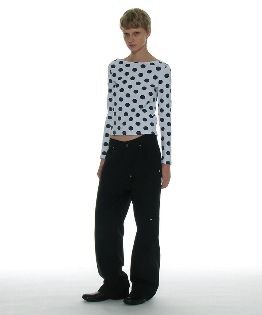 PARTIMENTO WOMEN Pocket Pointed Wide Leg Pants_Black