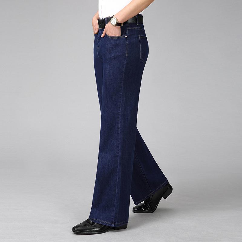 Мужские джинсы с высокой талией, эластичные свободные широкие брюки, джинсовые брюки со средней талией, большие прямые брюки