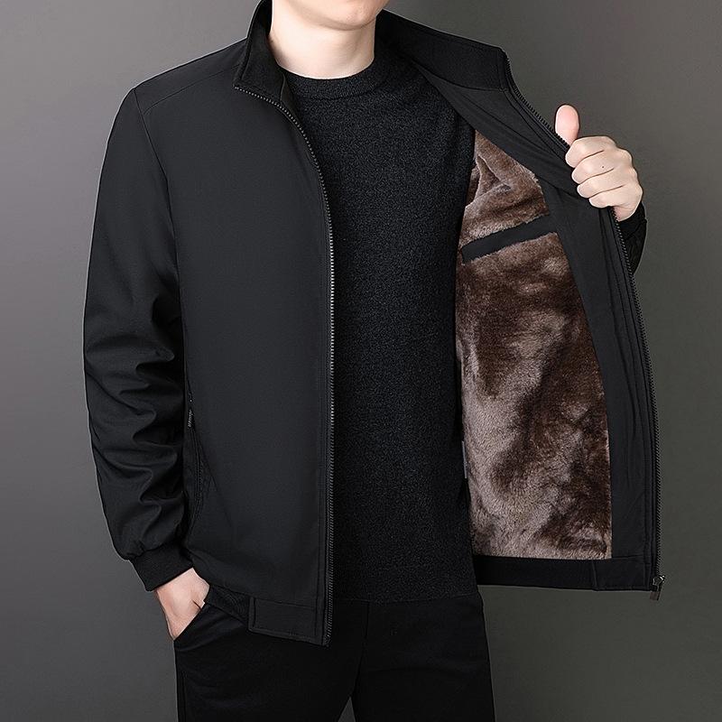 Men's Comfortable Winter Plus Size Standing Collar Jacket Loose Lined Padded Jacket Business Jacket