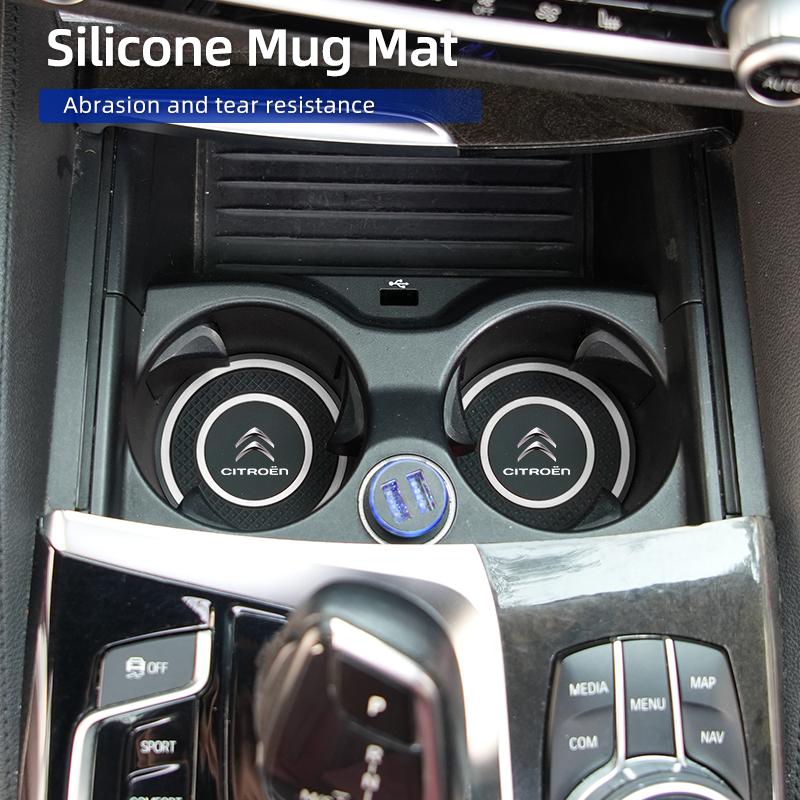 Silicone Double Ring Car Cup Mat Anti-Slip Insert For Citroen C4 C3 C5 C1 C2 Berlingo Celysee Cactus Picasso Aircross Saxo Grand XV6