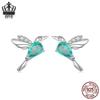 Серьги-подвески из стерлингового серебра 925 пробы в виде капли светло-зеленого цвета и колибри