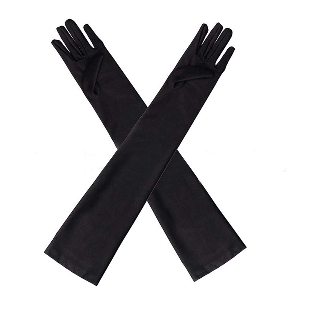 Long Gloves Stretchy Sun Protection Soft Breathable Black Elbow Length Gloves for Wedding Party
