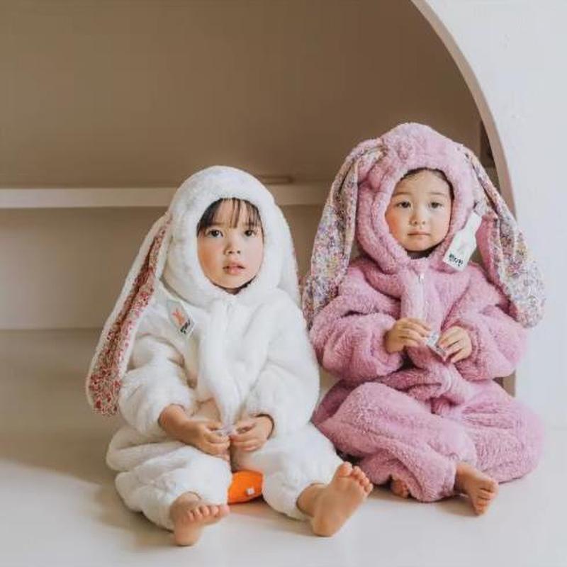 Spring Baby Girls Boys Rabbit Romper Jumpsuit Hooded Pajamas Boys Homewear Outfits Baby
