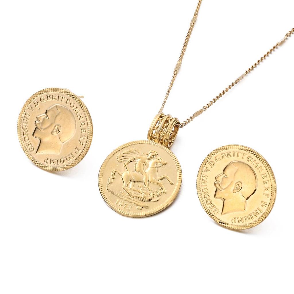 Ожерелья с подвесками в виде монет, серьги, Франция Lecoqgaulois, старые французские модные комплекты ювелирных украшений с подвесками в виде монет