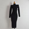Foreign Trade Order Western Style New Solid Turtleneck Knitted Dress Women Clothes Autumn and Winter Slim Fit Slimming Stretch Long Dress