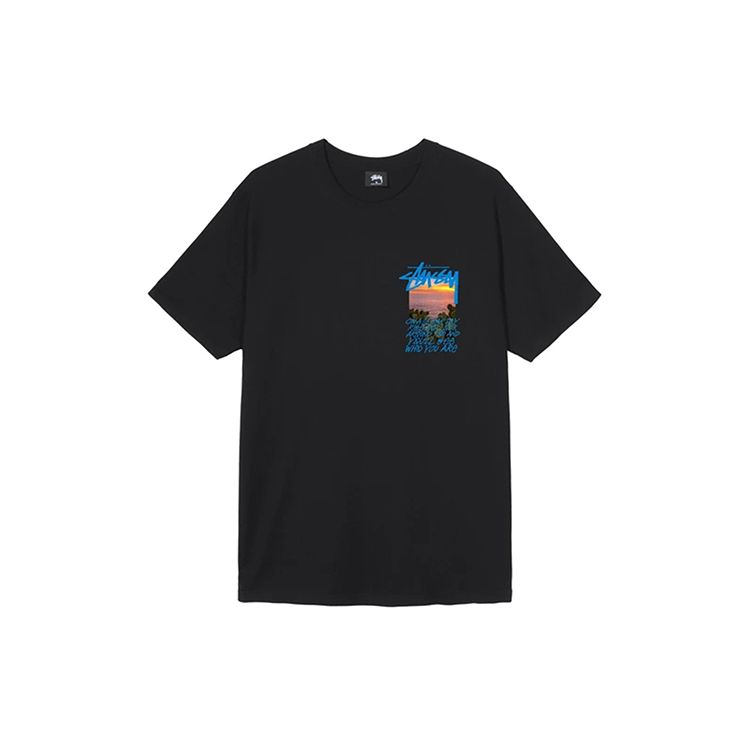 Stussy Графичная футболка с коротким рукавом 'Ясный день' Американский винтаж Унисекс Топы Черный 1904502-BLACK