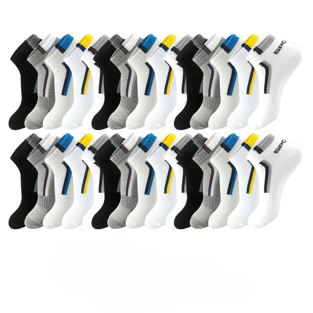 5/15/25/35pairs Simple Stripe Pattern Liner Anklets Socks Comfy Breathable Soft Sweat Absorbent Socks For Men's Outdoor Wearing