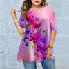 Plus Size Women's Summer Dreamy Butterfly Print Comfortable Short Sleeved Round Neck T-shirt Casual Baggy Medium Length T-shirt