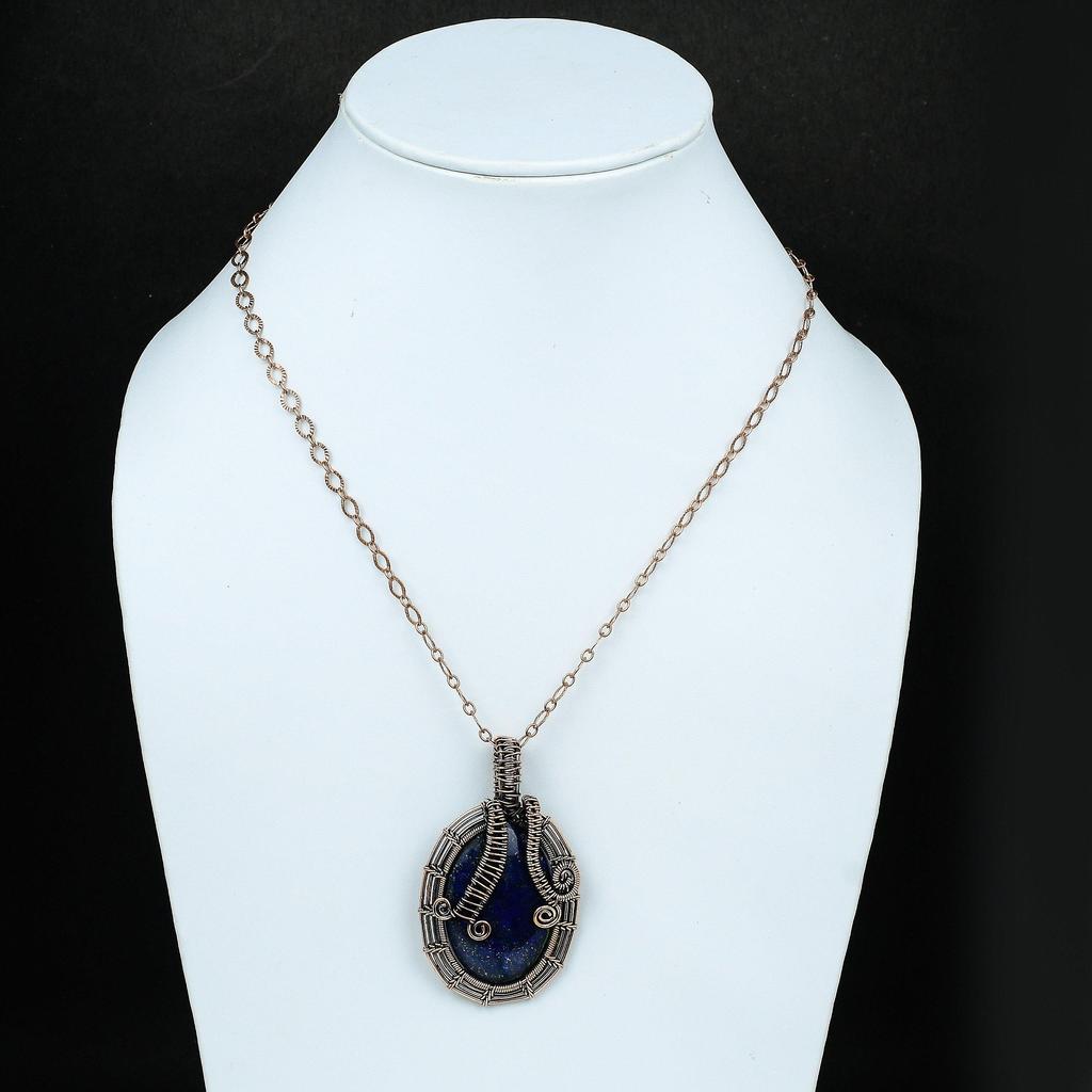 Медный кулон из лазурита, медная проволока, кулон, ювелирные изделия из лазурита, дизайнерский кулон ручной работы, подарок для нее, ювелирные изделия из натуральных драгоценных камней