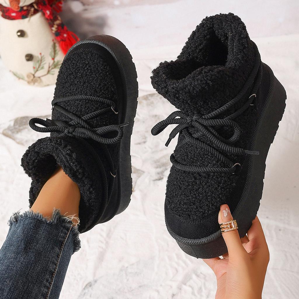 Women's Winter Warm Faux Suede Fleece Snow Boots Non-Slip Chunky Platform Faux Fur Lined Ankle Booties Shoes for Women Fuzzy Walking Short Boots