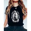 Virgin Mary Print Solid Color T-shirt, Round Neck Short Sleeve Casual Top, Suitable for Summer and Spring, Women's Clothing
