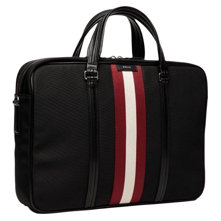 Bally Полосатая декоративная застежка-молния Ткань и кожа Портфель Большой мужской портфель Черный 6308533