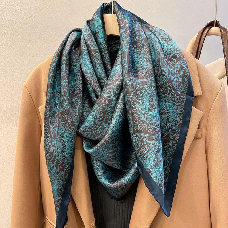 Silk Women'S Double-Sided Cashew Flower Retro 110 Square Scarf Spring And Autumn Thin Versatile Decorative Mulberry Silk Scarf