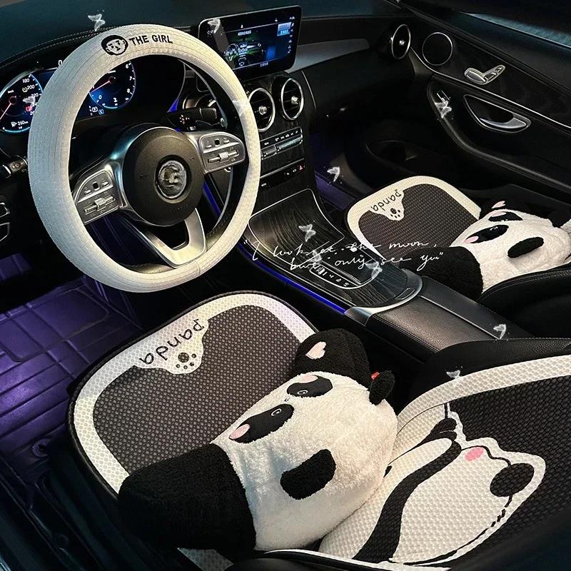 Cartoon Panda Car Seat Cushion Breathable Ice Silk Summer Car Seat Cover Protector Pad Mat Dust Proof Interior Accessories