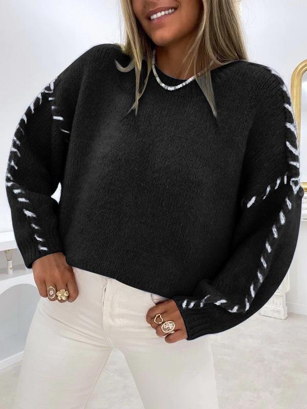 Yangyang Women's Autumn/Winter Ribbed Round Neck Loose Knit Sweater