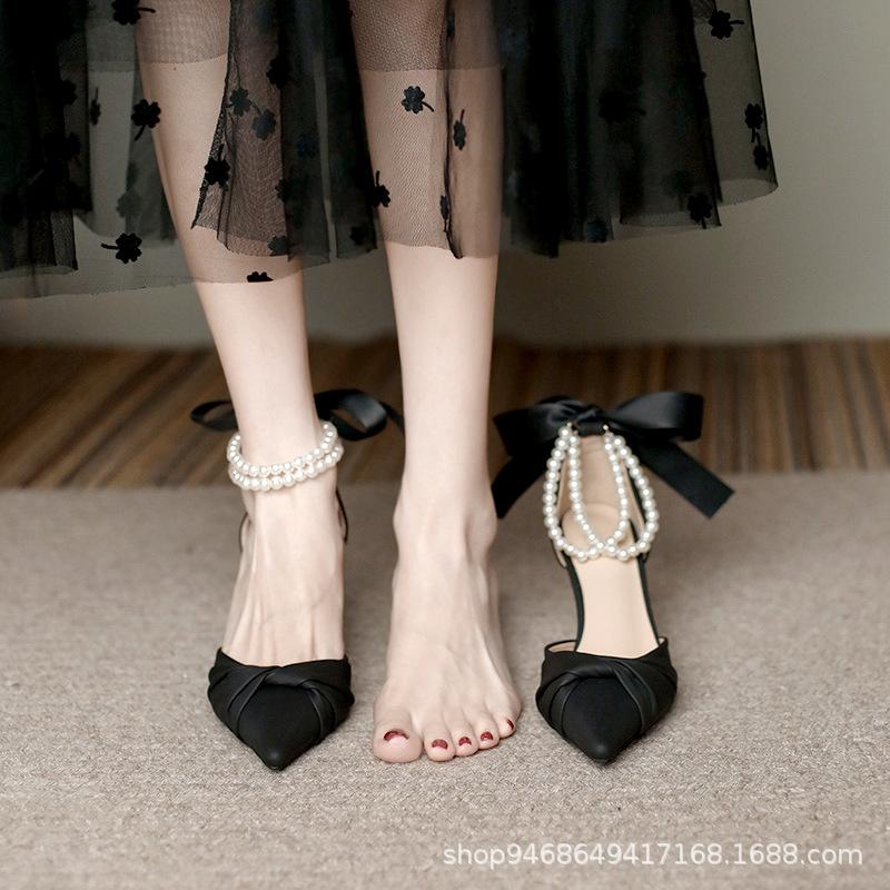 Temperament French Fairy Sandals Fashion Bridesmaid Single Shoes Women's High Heels Bag Head Sandals Summer Middle Heel with Skirt