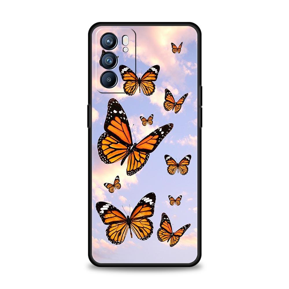Butterfly Phone Case For Oppo Find X5 A54 A53 A52 A9 2020 A15 A95 A16 A76 A74 A12 Reno7 SE Reno6 Pro Plus 5G Soft Black Cover