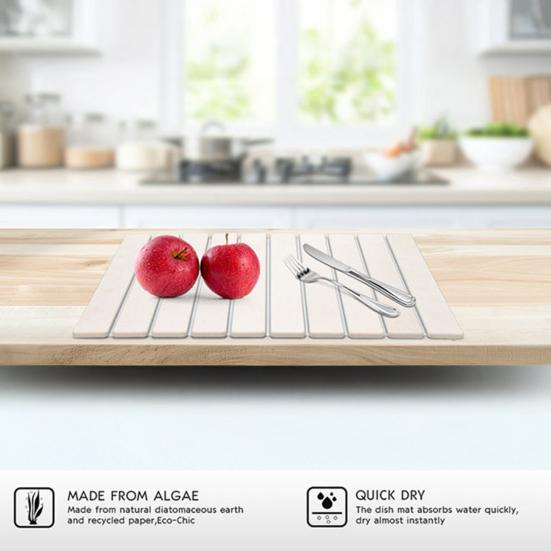 Large Dish Drying Mat Foldable Water-absorbing Diatomaceous Earth Mat Quick Dry Pad for Kitchen Counter