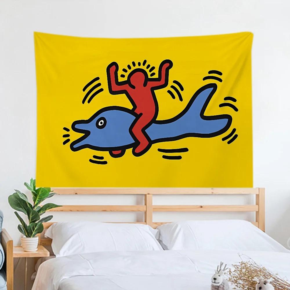 Haring Геометрический Граффити Простой Гобелен Офис Гостиная Украшения Дома Настенный Гобелен