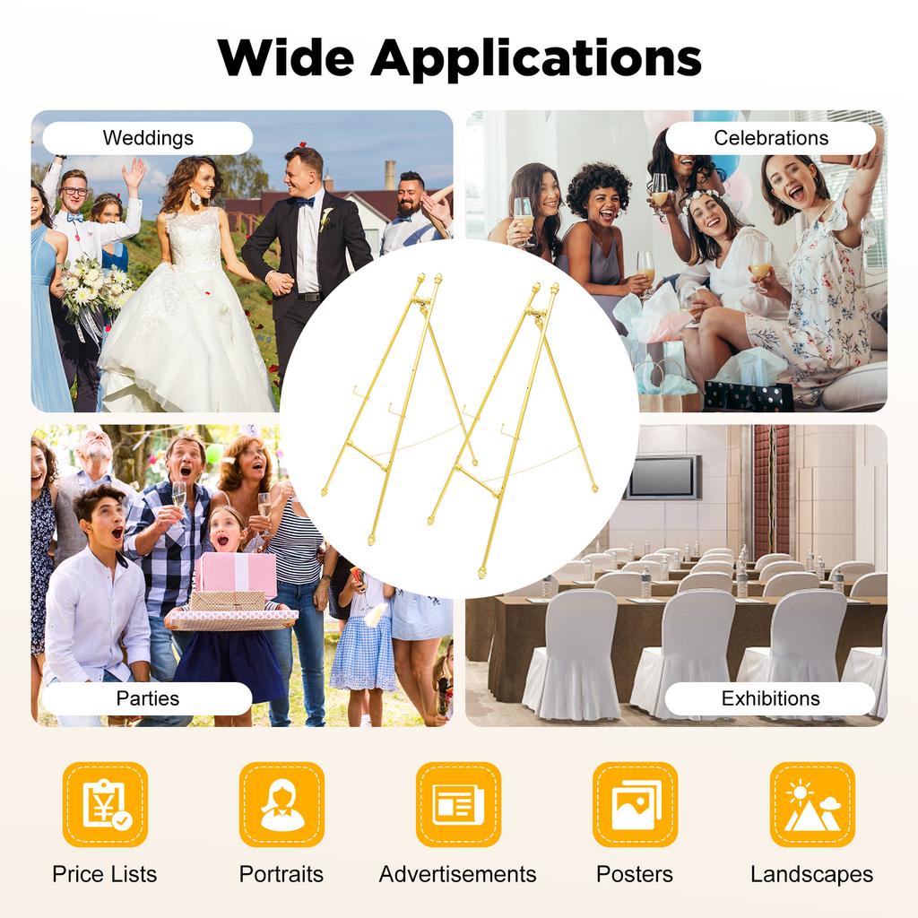 46.46" Gold Easel Stand for Wedding Signs No Assembly Needed Metal Display Stand for Art Welcome Signs Posters Pictures Painting