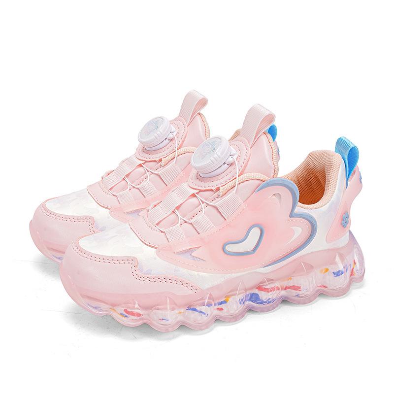 Children's leathery middle-aged and older children's 2025 casual sports shoes Girls' rotating buckle running shoes