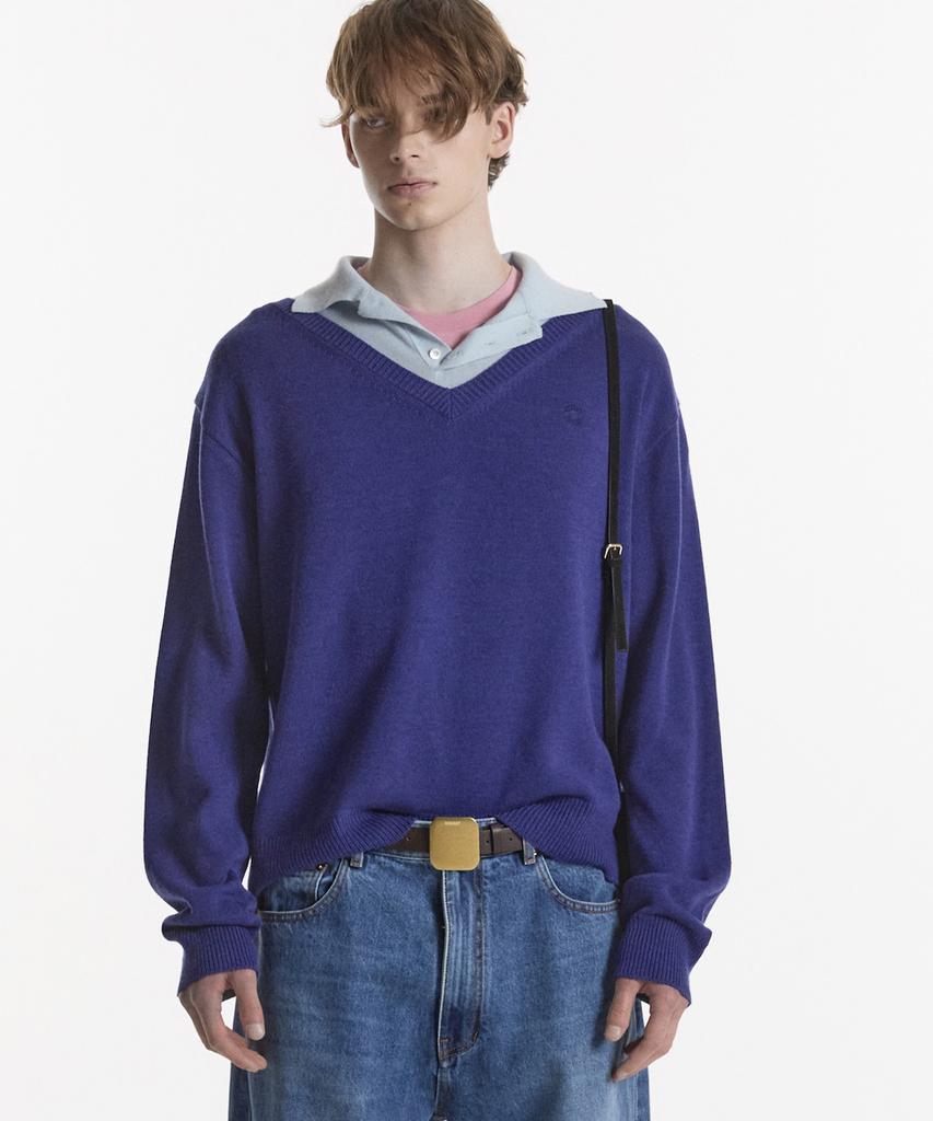 NOHANT Layered V-Neck Collar Knit Blue