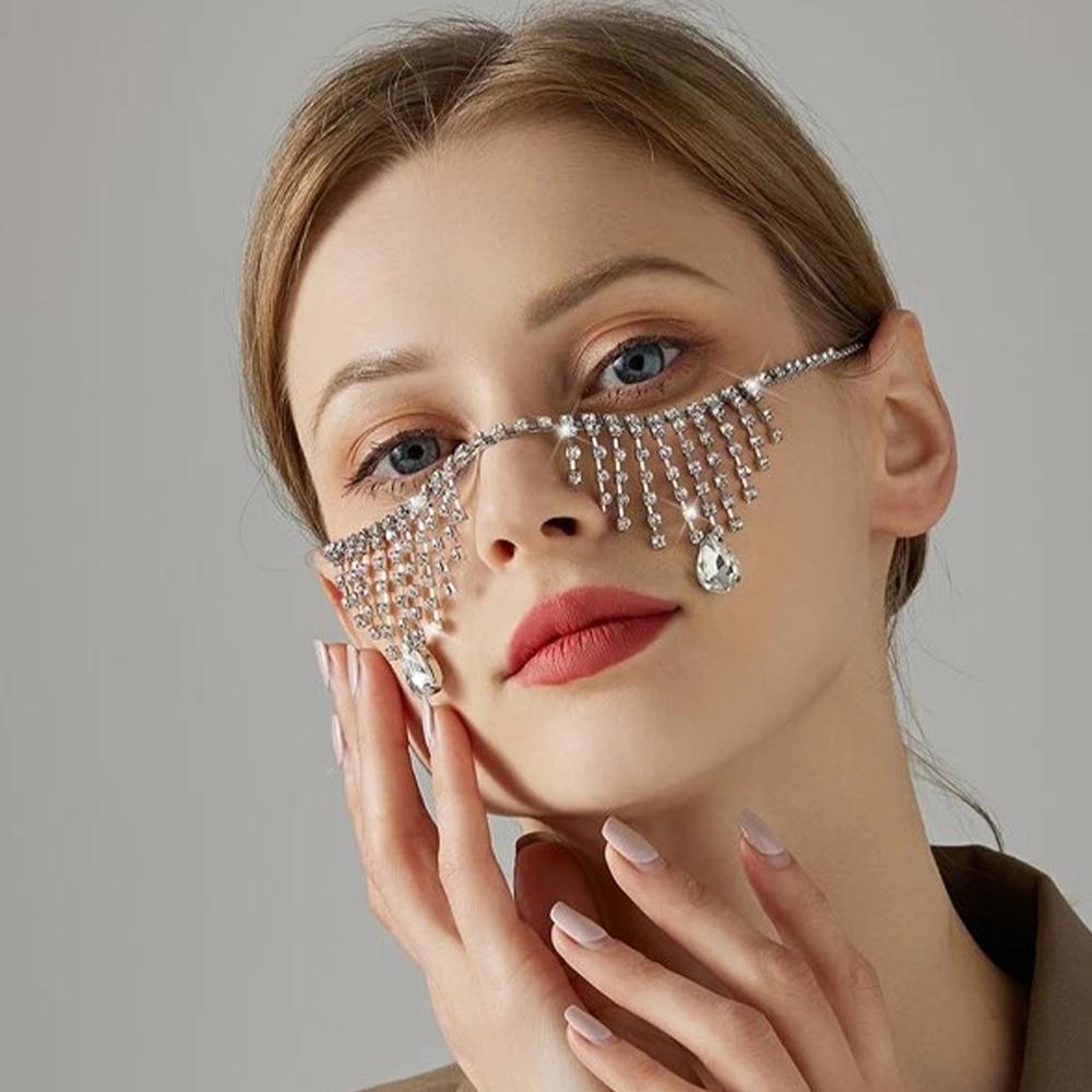 Stonefans Rhinestone Decor Tassel Face Chain Jewelry Women Mask Veil Bohemian Halloween Head Chain Jewelry Indian Bridal Wedding